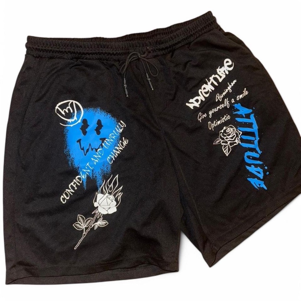 Black and blue streetwear shorts